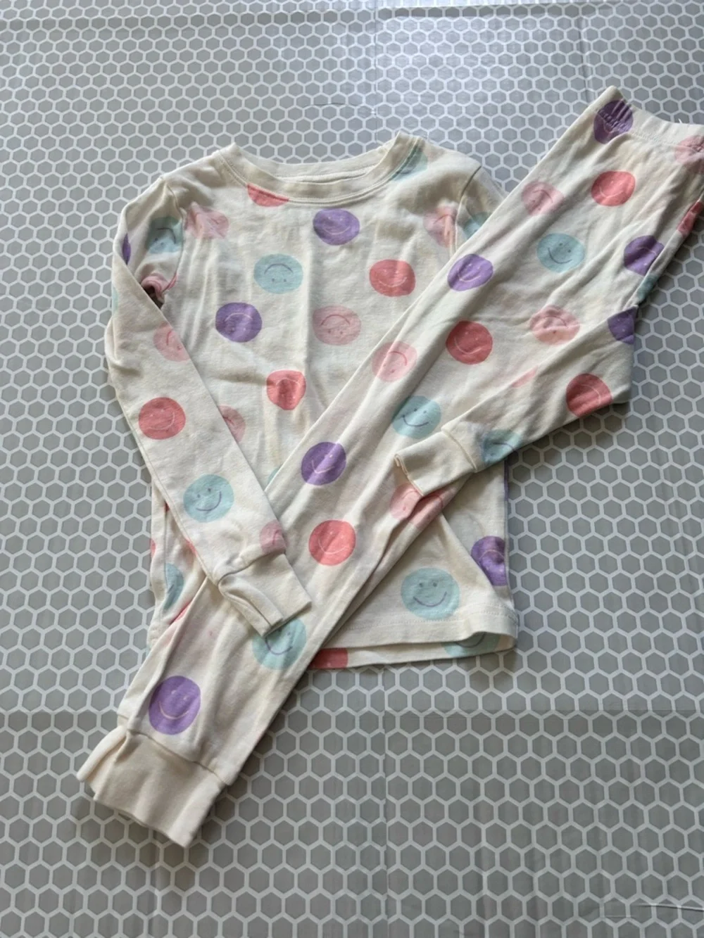 Carter's Cream Pajama Set with Pink, Purple & Blue Smiley Dots Size 6